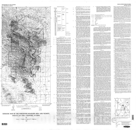 Map : Geologic map of the Whetstone Roadless Area and vicinity, Cochise and Pima Counties, Arizona, 1984 Cartography Wall Art :