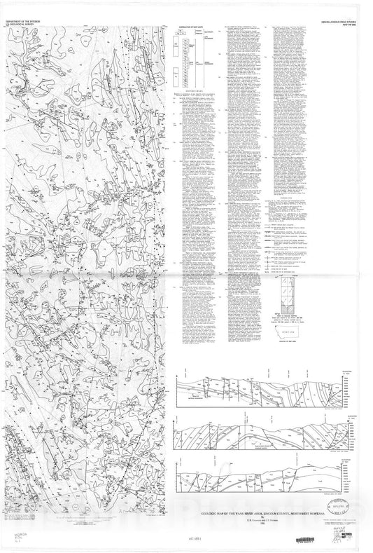 Map : Geologic map of the Yaak River area, Lincoln County, northwest Montana, 1986 Cartography Wall Art :