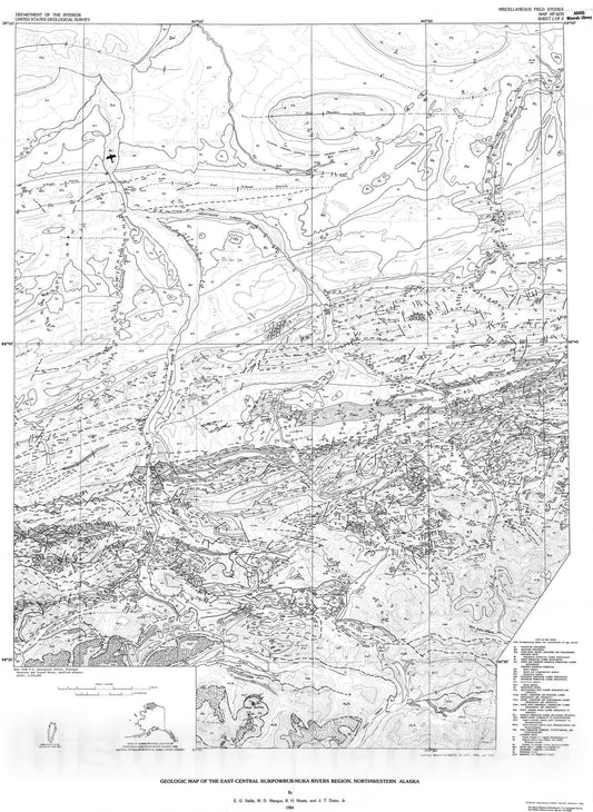 Map : Geologic map of the east-central Kukpowruk-Nuka Rivers region, northwestern Alaska, 1984 Cartography Wall Art :