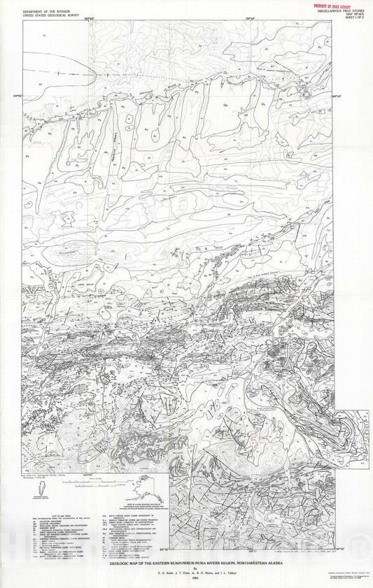 Map : Geologic map of the eastern Kukpowruk-Nuka Rivers region, northwestern Alaska, 1984 Cartography Wall Art :