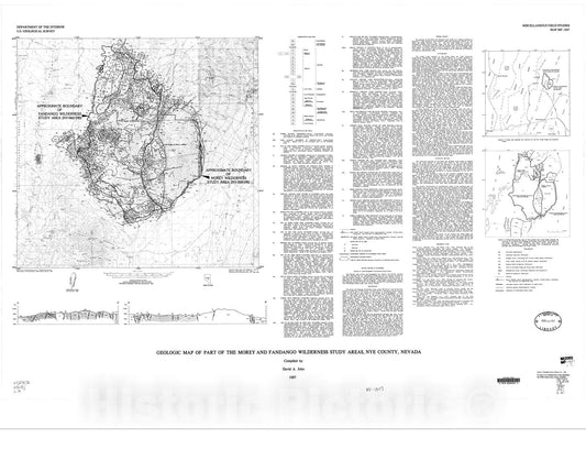 Map : Geologic map of the parts of the Morey and Fandango Wilderness Study Areas, Nye County, Nevada, 1987 Cartography Wall Art :