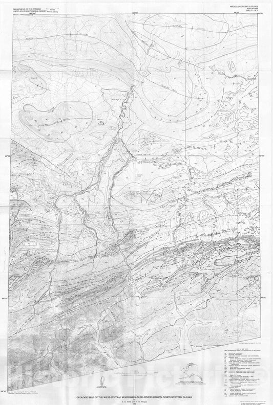 Map : Geologic map of the west-central Kukpowruk-Nuka Rivers region, northwestern Alaska, 1984 Cartography Wall Art :