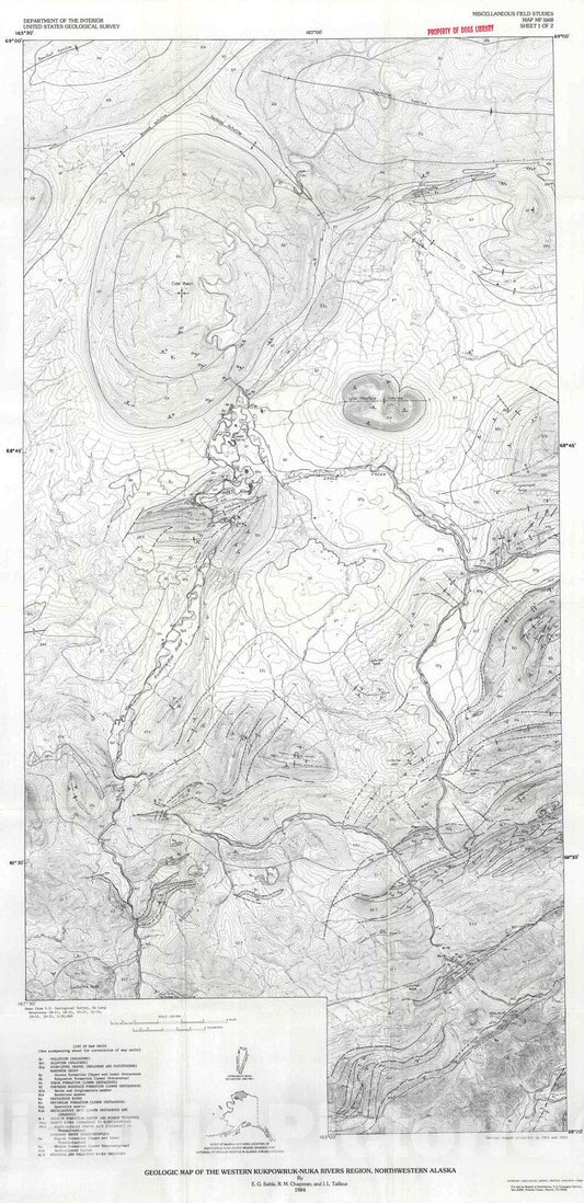 Map : Geologic map of the western Kukpowruk-Nuka Rivers region, northwestern Alaska, 1984 Cartography Wall Art :