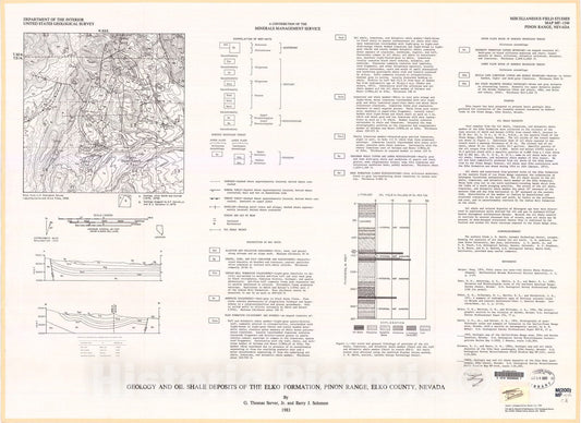 Map : Geology and oil shale deposits of the Elko Formation, Pinon Range, Elko County, Nevada, 1983 Cartography Wall Art :