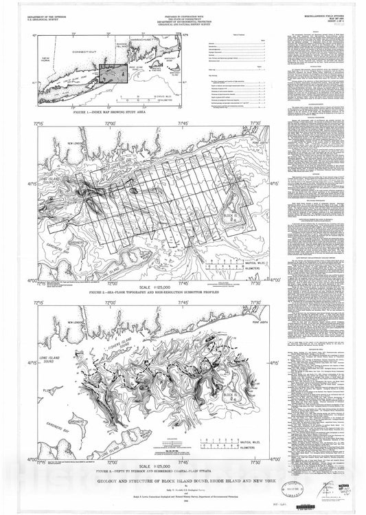 Map : Geology and structure of Block Island Sound, Rhode Island and New York, 1984 Cartography Wall Art :