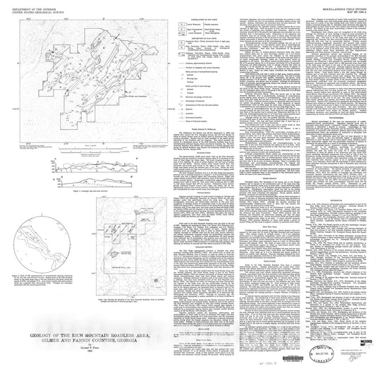 Map : Geology of the Rich Mountain Roadless Area, Gilmer and Fannin Counties, Georgia, 1985 Cartography Wall Art :