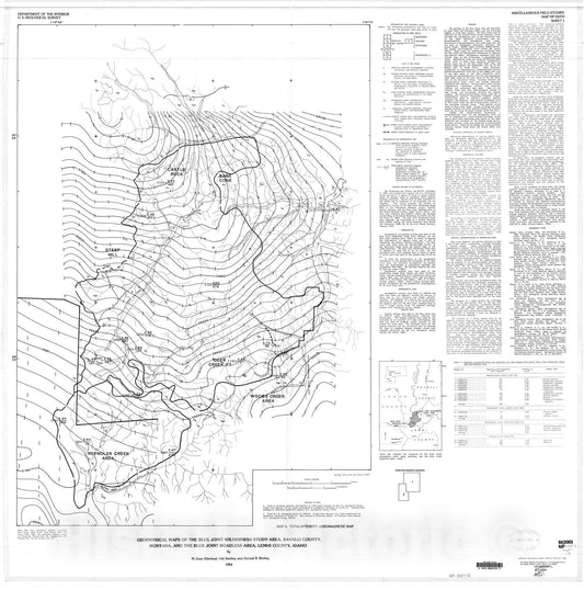 Map : Geophysical maps of the Blue Joint Wilderness Study Area, Ravalli County, Montana, and the Blue Joint Roadless Area, Lemhi County, Idaho, 1984 Cartography Wall Art :