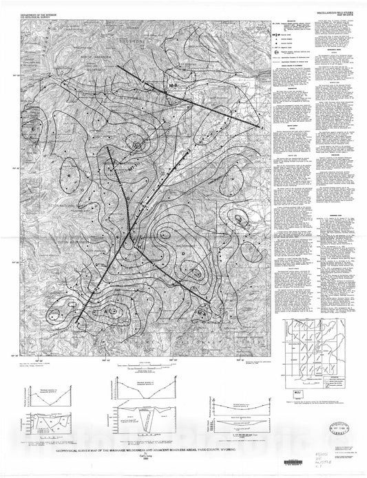 Map : Geophysical survey map of the Washakie Wilderness and adjacent roadless areas, Park County, Wyoming, 1989 Cartography Wall Art :