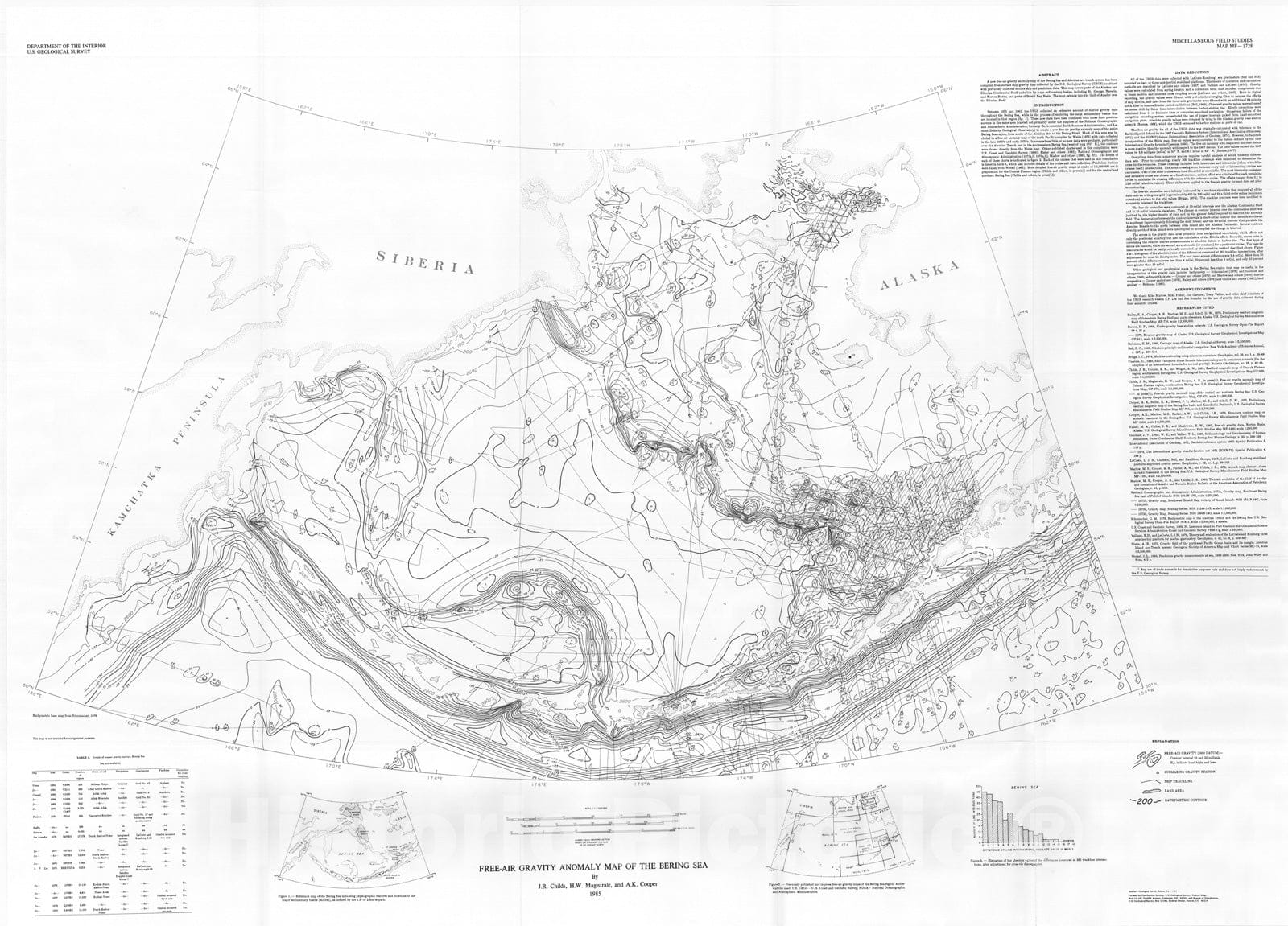 Map : Gravity anomaly map of the Bering Sea, 1985 Cartography Wall Art :
