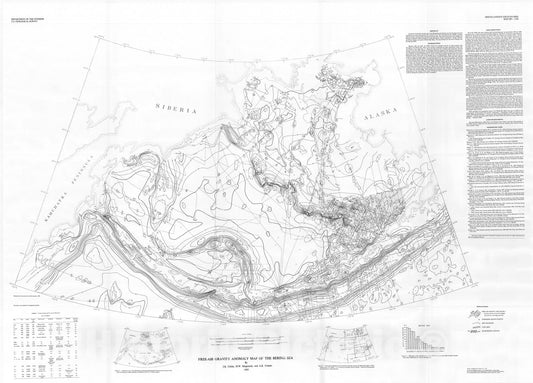 Map : Gravity anomaly map of the Bering Sea, 1985 Cartography Wall Art :