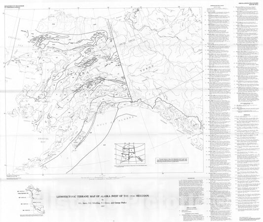 Map : Lithotectonic terrane map of Alaska (west of the 141st meridian), 1987 Cartography Wall Art :