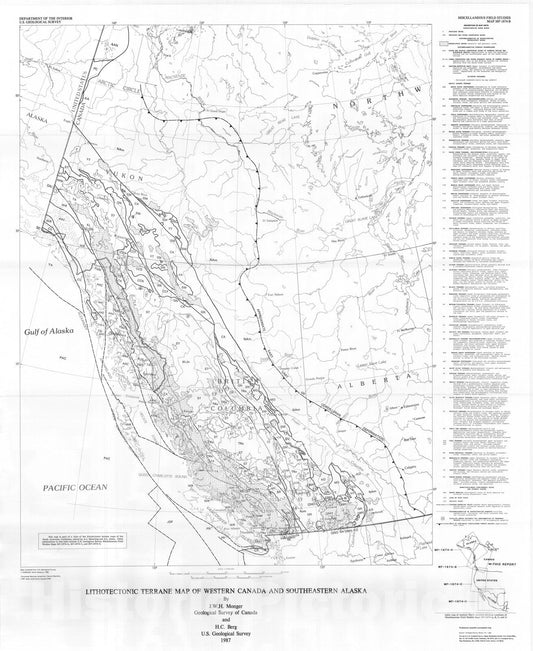 Map : Lithotectonic terrane map of western Canada and southeastern Alaska, 1987 Cartography Wall Art :