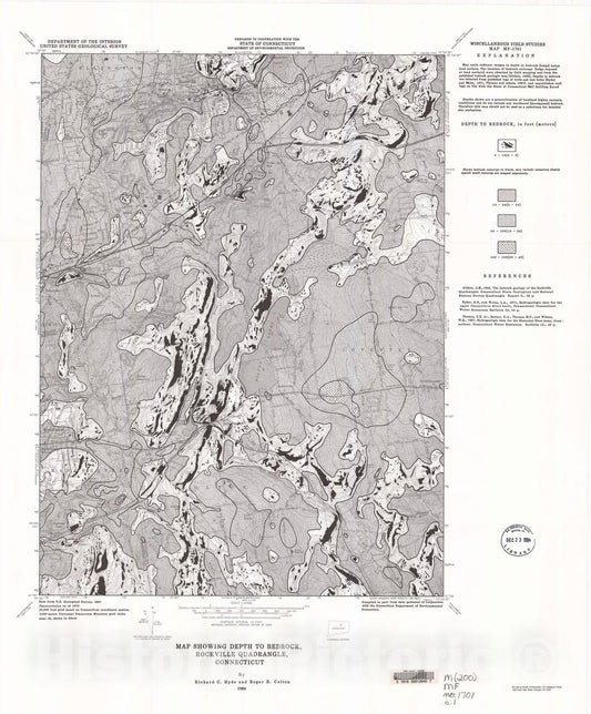 Map : Map showing depth to bedrock, Rockville quadrangle, Connecticut, 1984 Cartography Wall Art :