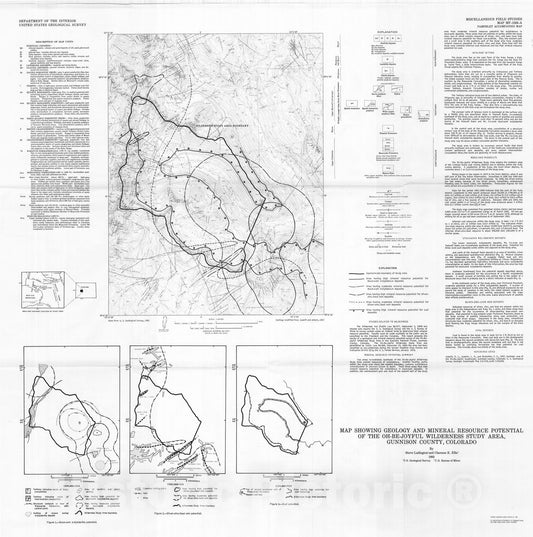 Map : Map showing geology and mineral resource potential of the Oh-Be-Joyful Wilderness Study Area, Gunnison County, Colorado, 1983 Cartography Wall Art :