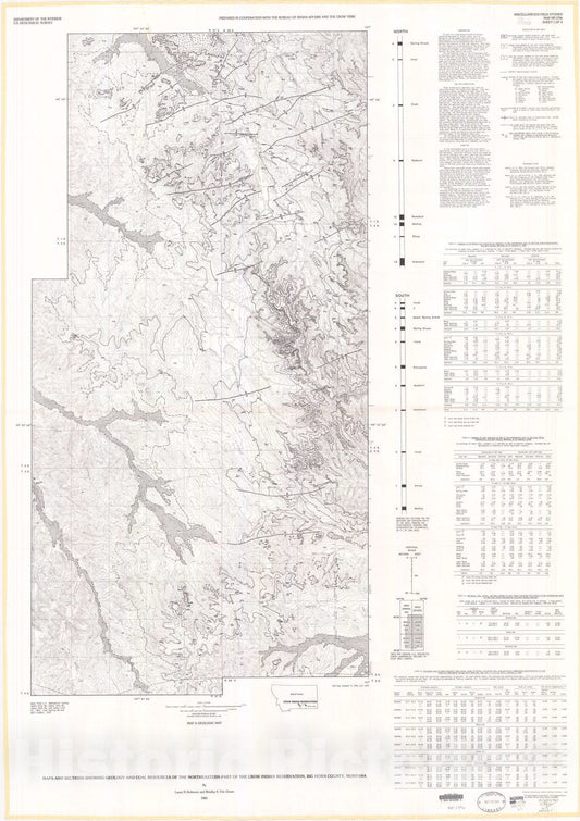 Map : Maps and sections showing geology and coal resources of the northeastern part of the Crow Indian Reservation Big Horn County, Montana, 1985 Cartography Wall Art :