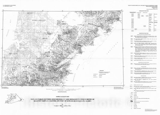 Map : Maps and tables showing geochronology and whole-rock geochemistry of selected samples, Ugashik and part of the Karluk quadrangles, Alaska, 1992 Cartography Wall Art :