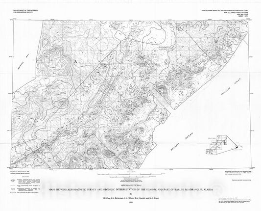 Map : Maps showing aeromagnetic survey and geologic interpretation of the Ugashik and part of the Karluk quadrangles, Alaska, 1988 Cartography Wall Art :