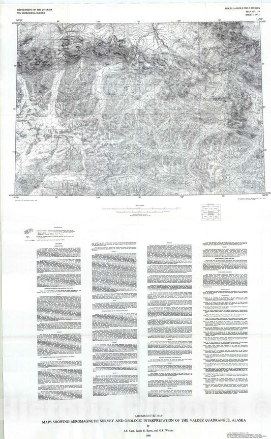 Map : Maps showing aeromagnetic survey and geologic interpretation of the Valdez quadrangle, Alaska, 1986 Cartography Wall Art :