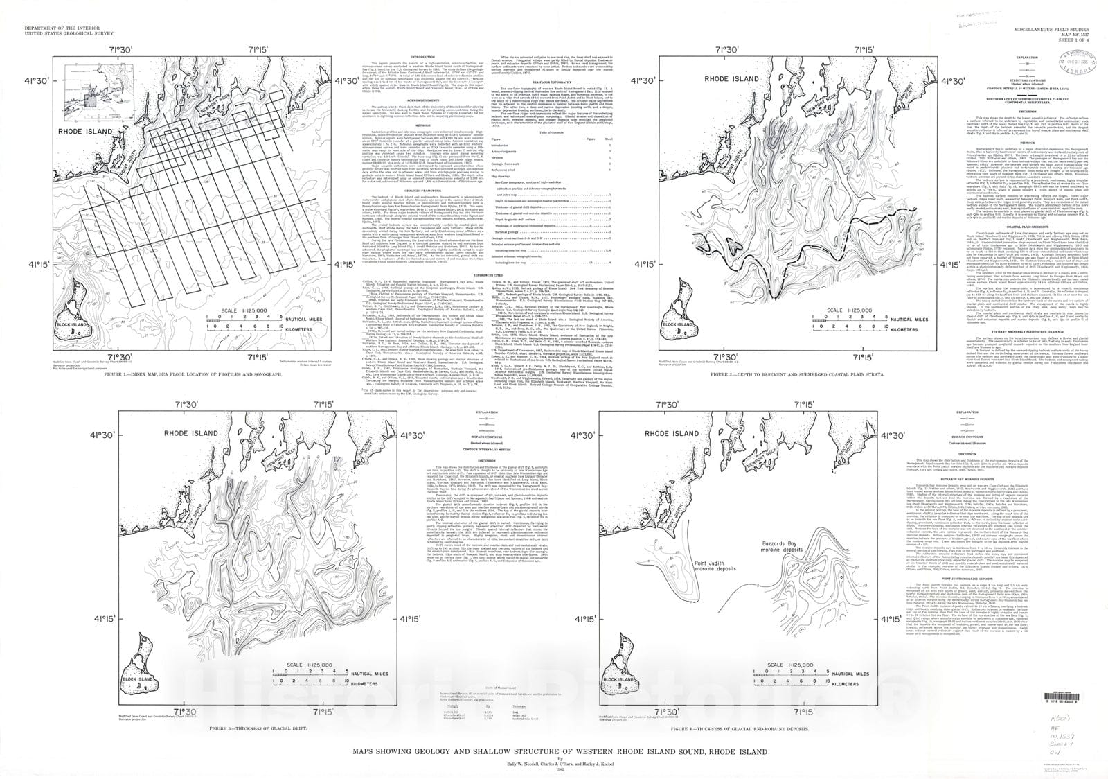 Map : Maps showing geology and shallow structure of western Rhode Island Sound, Rhode Island, 1983 Cartography Wall Art :