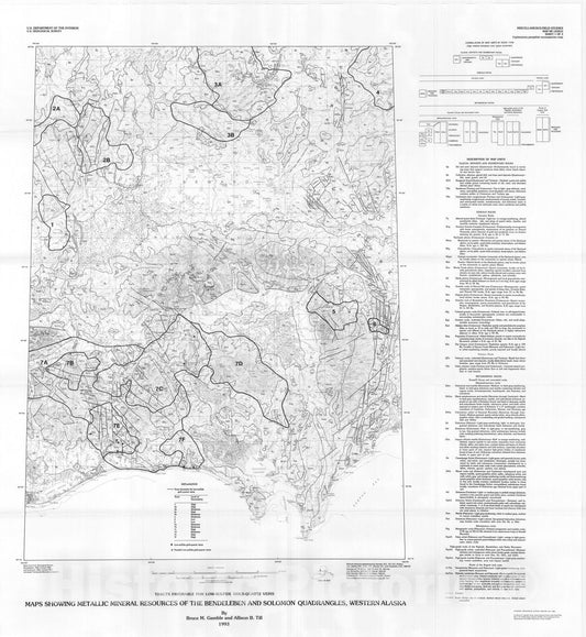 Map : Maps showing metallic mineral resources of the Bendeleben and Soloman quadrangles, western Alaska, 1993 Cartography Wall Art :