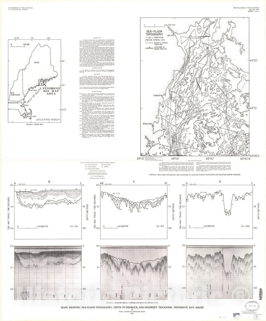 Map : Maps showing sea-floor topography, depth to bedrock, and sediment thickness, Penobscot Bay, Maine, 1985 Cartography Wall Art :