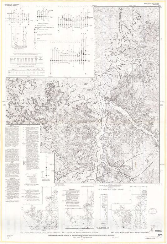 Map : Maps showing the coal geology of the Sarpy Creek area, Big Horn and Treasure Counties, Montana, 1986 Cartography Wall Art :