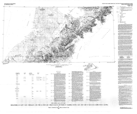 Map : Megafossil locality map, checklists, and pre-Quaternary stratigraphic sections of Ugashik, Bristol Bay, and part of Karluk quadrangles, Alaska, 1985 Cartography Wall Art :