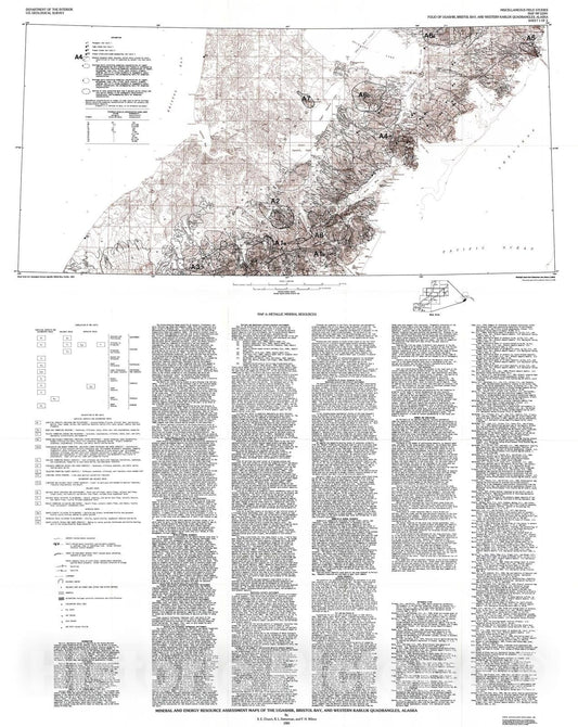 Map : Mineral and energy resource assessment maps of the Ugashik, Bristol Bay, and western Karluk quadrangles, Alaska, 1989 Cartography Wall Art :