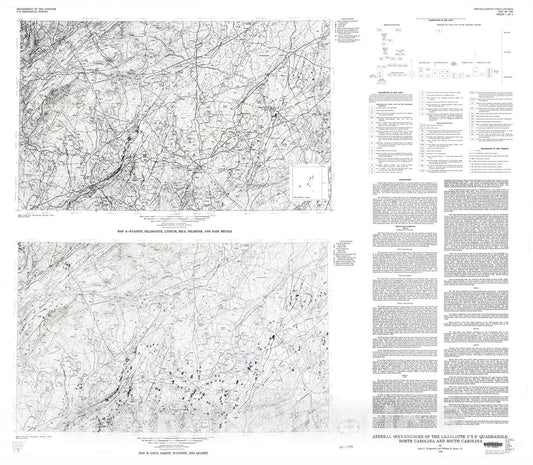 Map : Mineral occurrences of the Charlotte one degree x two degrees quadrangle, North Carolina and South Carolina, one986 Cartography Wall Art :