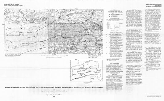 Map : Mineral resource potential and geologic map of the Bell Star East and West Roadless Areas, Sebastian and Scott Counties, Arkansas, 1983 Cartography Wall Art :