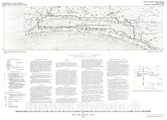 Map : Mineral resource potential and geologic map of the Black Fork Mountain Roadless Area, Polk County, Arkansas, and Le Flore County, Oklahoma, 1983 Cartography Wall Art :