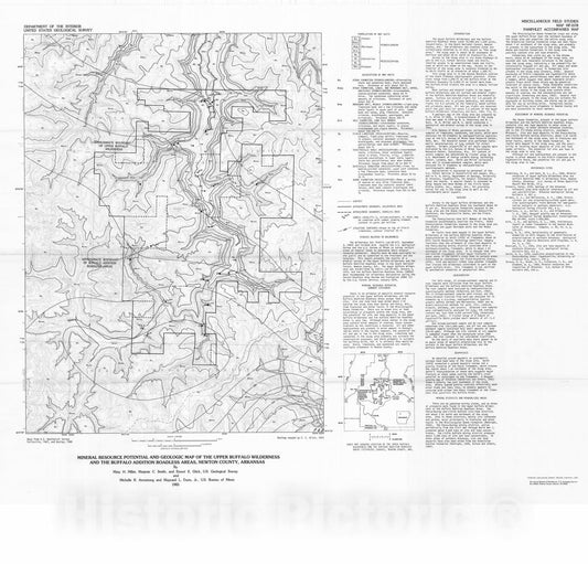 Map : Mineral resource potential and geologic map of the Upper Buffalo Wilderness and the Buffalo Addition Roadless Areas, Newton County, Arkansas, 1983 Cartography Wall Art :
