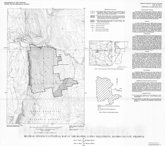Map : Mineral resource potential map of the Bristol Cliffs Wilderness, Addison County, Vermont, 1983 Cartography Wall Art :