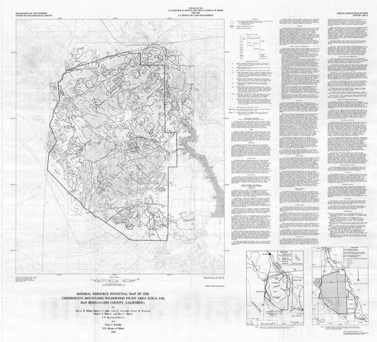 Map : Mineral resource potential map of the Chemehuevi Mountains Wilderness Study Area (CDCA-310), San Bernardino County, California, 1983 Cartography Wall Art :