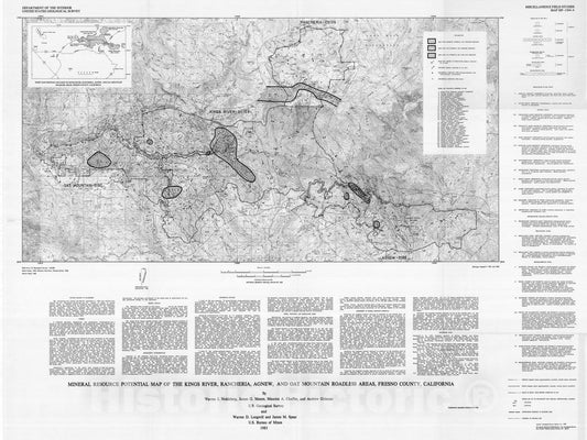 Map : Mineral resource potential map of the Kings River, Rancheria, Agnew, and Oat Mountain Roadless Areas, Fresno County, California, 1983 Cartography Wall Art :