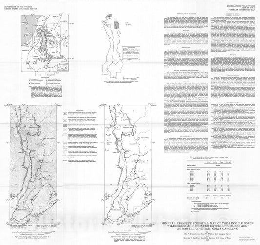 Map : Mineral resource potential map of the Linville Gorge Wilderness and proposed extensions, Burke and McDowell Counties, North Carolina, 1983 Cartography Wall Art :