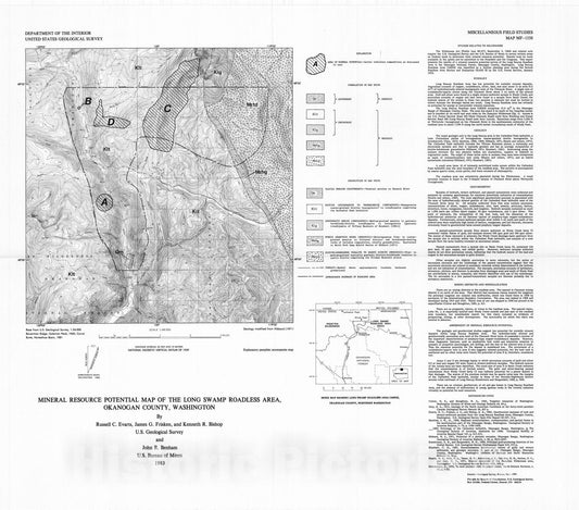 Map : Mineral resource potential map of the Long Swamp Roadless Area, Okanogan County, Washington, 1983 Cartography Wall Art :