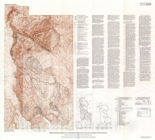 Map : Mineral resource potential map of the Madison Roadless Area, Gallatin and Madison Counties, Montana, 1983 Cartography Wall Art :