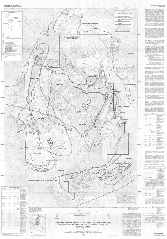 Map : Mineral resource potential map of the Mazatzal Wilderness and contiguous roadless areas, Gila, Maricopa, and Yavapai Counties, Arizona, 1983 Cartography Wall Art :