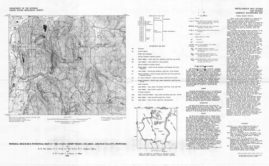 Map : Mineral resource potential map of the Mount Henry Roadless Area, Lincoln County, Montana, 1983 Cartography Wall Art :