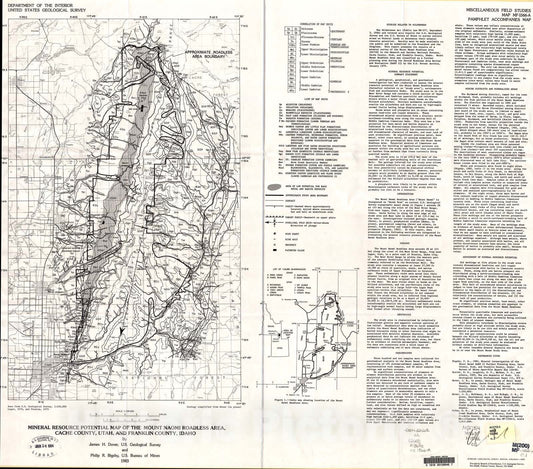 Map : Mineral resource potential map of the Mount Naomi Roadless Area, Cache County, Utah, and Franklin County, Idaho, 1983 Cartography Wall Art :