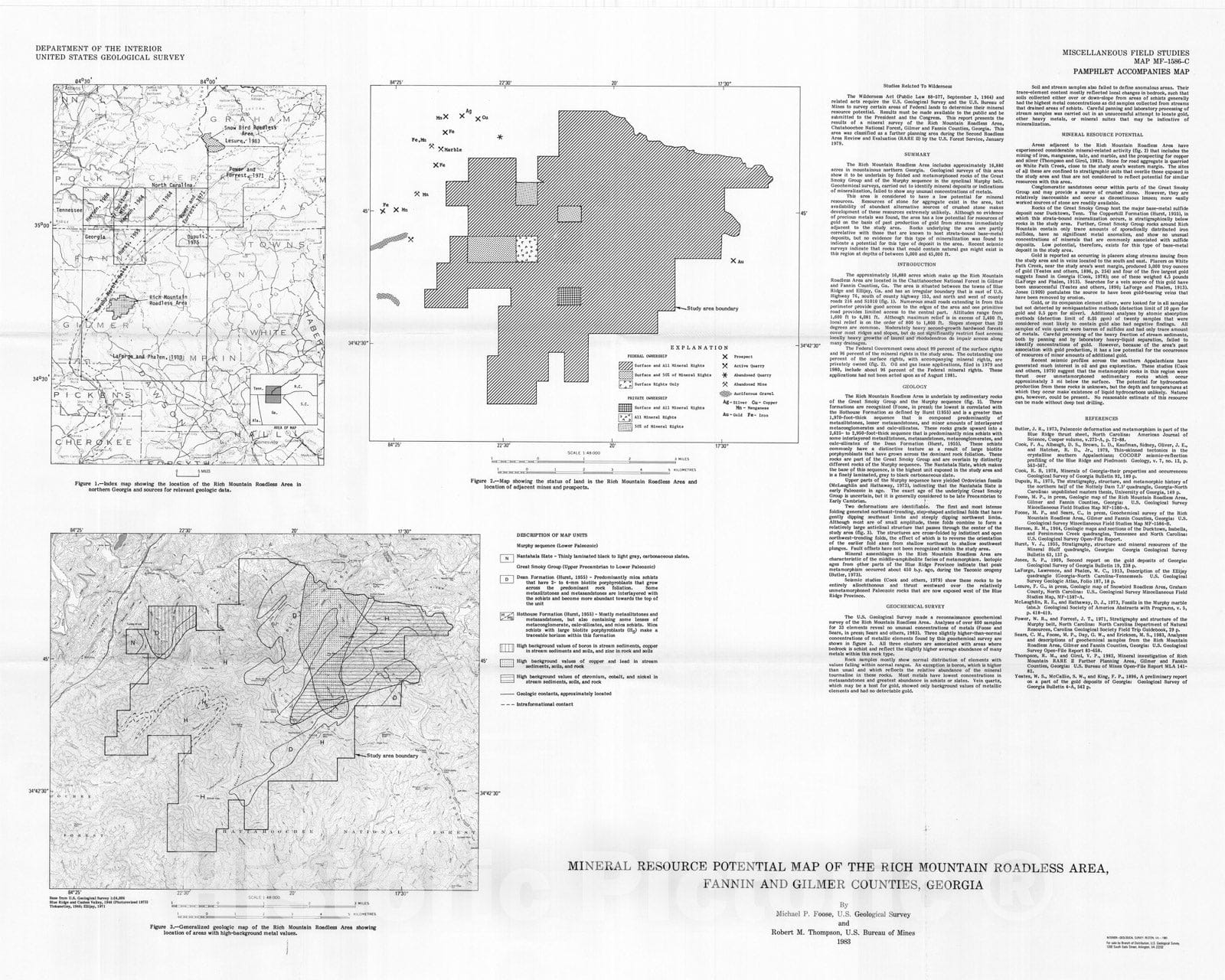 Map : Mineral resource potential map of the Rich Mountain Roadless Area, Fannin and Gilmer Counties, Georgia, 1983 Cartography Wall Art :