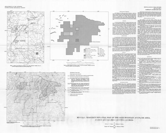 Map : Mineral resource potential map of the Rich Mountain Roadless Area, Fannin and Gilmer Counties, Georgia, 1983 Cartography Wall Art :