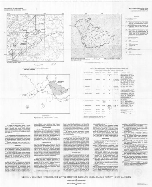 Map : Mineral resource potential map of the Snowbird Roadless Area, Graham County, North Carolina, 1983 Cartography Wall Art :