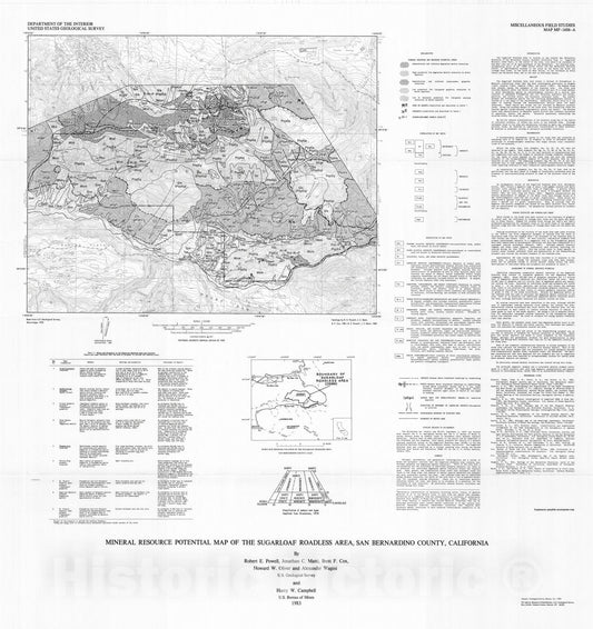 Map : Mineral resource potential map of the Sugarloaf Roadless Area, San Bernardino County, California, 1983 Cartography Wall Art :