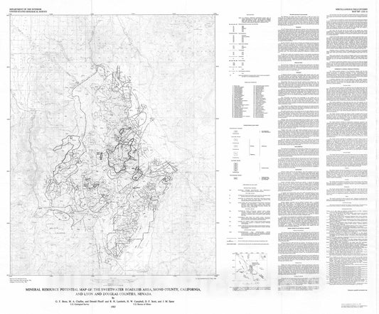 Map : Mineral resource potential map of the Sweetwater Roadless Area, Mono County, California, and Lyon and Douglas Counties, Nevada, 1983 Cartography Wall Art :