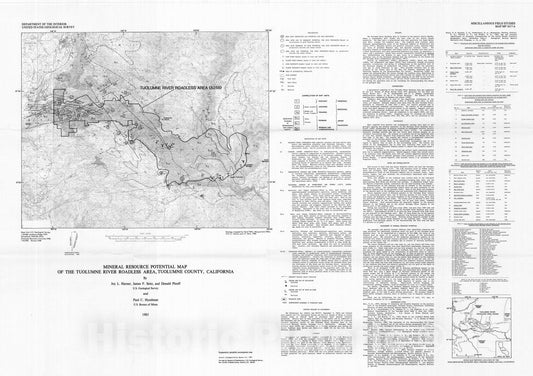 Map : Mineral resource potential map of the Tuolumne River Roadless Area, Tuolumne County, California, 1983 Cartography Wall Art :
