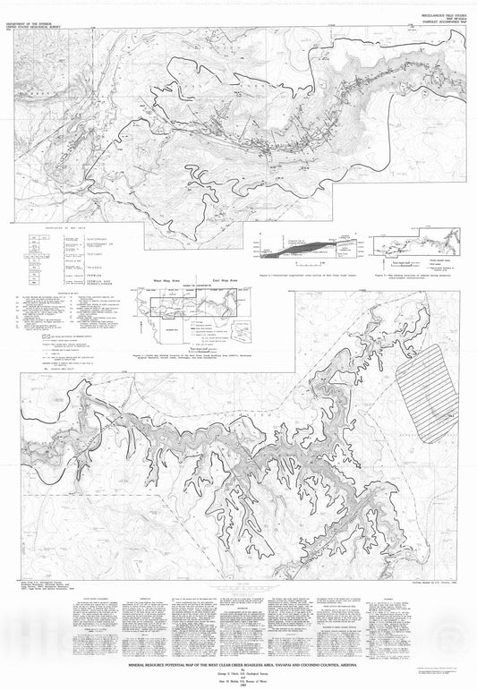 Map : Mineral resource potential map of the West Clear Creek Roadless Area, Yavapai and Coconino Counties, Arizona, 1983 Cartography Wall Art :