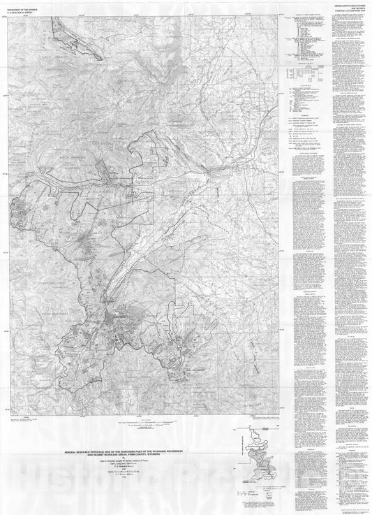 Map : Mineral resource potential map of the northern part of the Washakie Wilderness and nearby roadless areas, Park County, Wyoming, 1985 Cartography Wall Art :