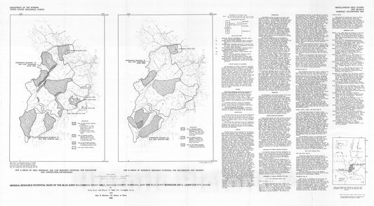 Map : Mineral resource potential maps of the Blue Joint Wilderness Study Area, Ravalli County, Montana, and the Blue Joint Roadless Area, Lemhi County, Idaho, 1983 Cartography Wall Art :